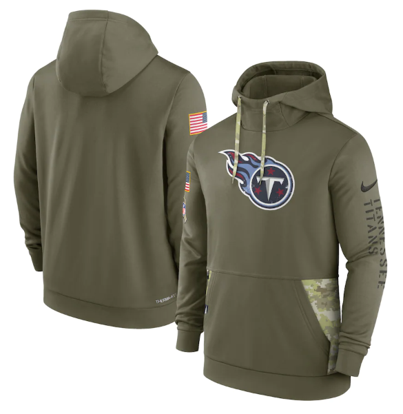 Men's Tennessee Titans 2022 Olive Salute to Service Therma Performance Pullover Hoodie Men's Tennessee Titans 2022 Olive Salute to Service Therma Performance Pullover Hoodie